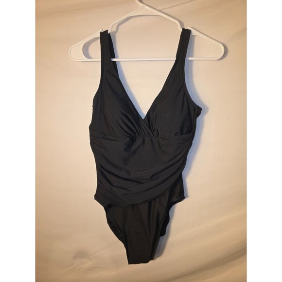Swimslimmer Swimsuit Womens Size 10 Black One Piece Flattering Vneck Tank - Picture 1 of 2